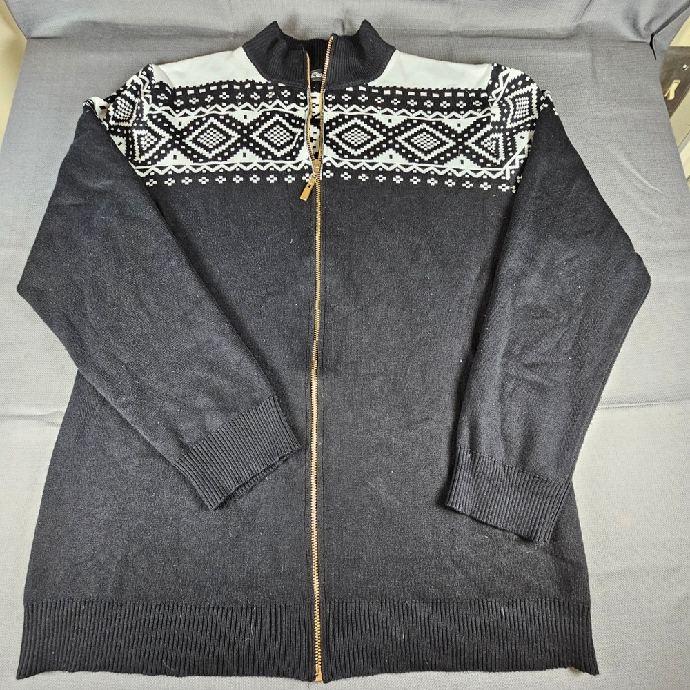 iClosam Womens XL Black White Nordic Zip Up Mock Neck Cardigan Sweater